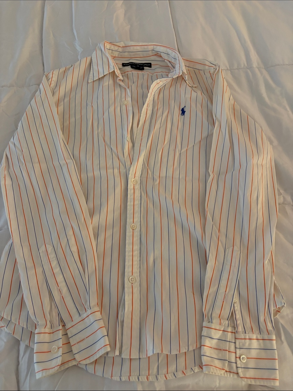 Polo by Ralph Lauren White Button-Down Shirt with Orange & Blue Stripes